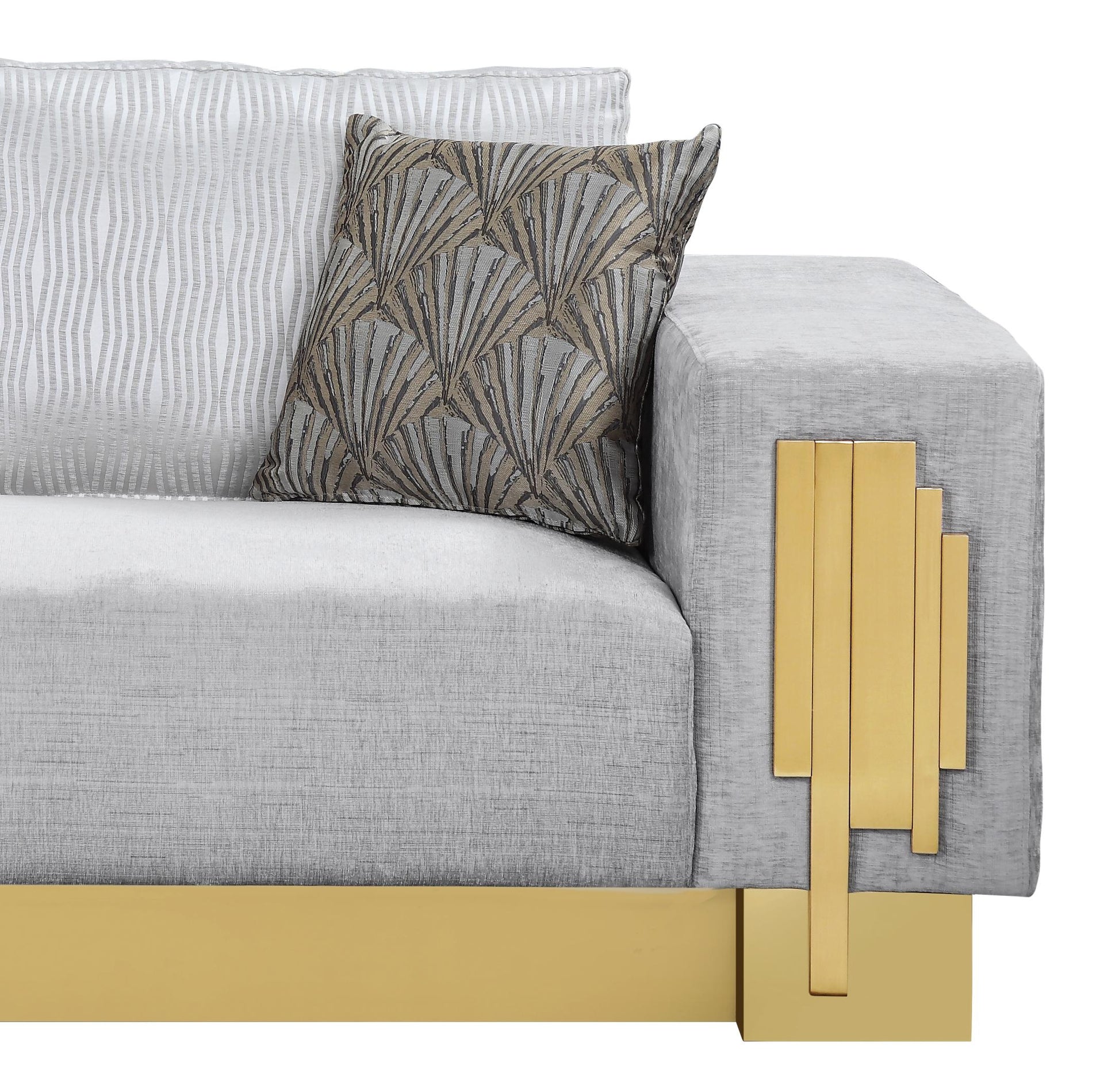 Megan Modern Style Gray Loveseat with Gold Finish - ATL FURNITURE