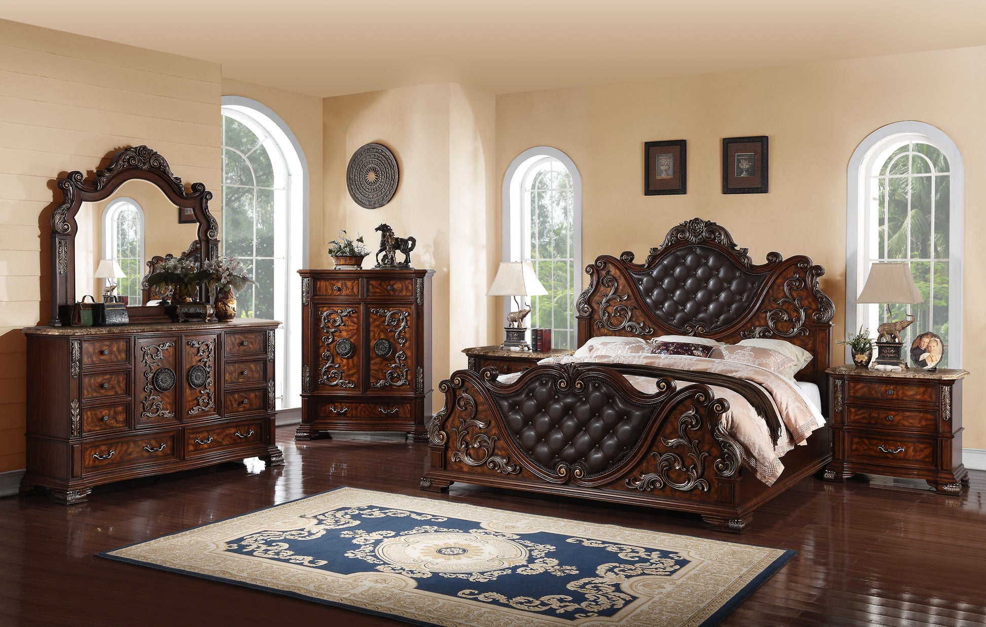 Santa Monica Traditional Style King Bed in Cherry finish Wood - ATL FURNITURE