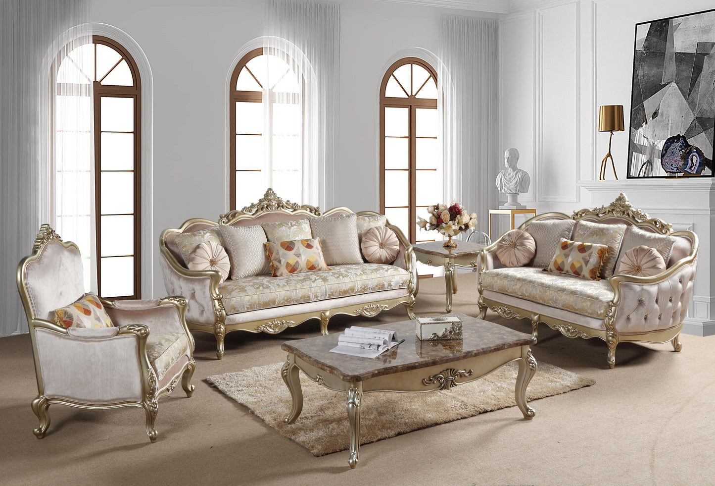 Diana Traditional Style Coffee Table in Champagne finish Wood - ATL FURNITURE