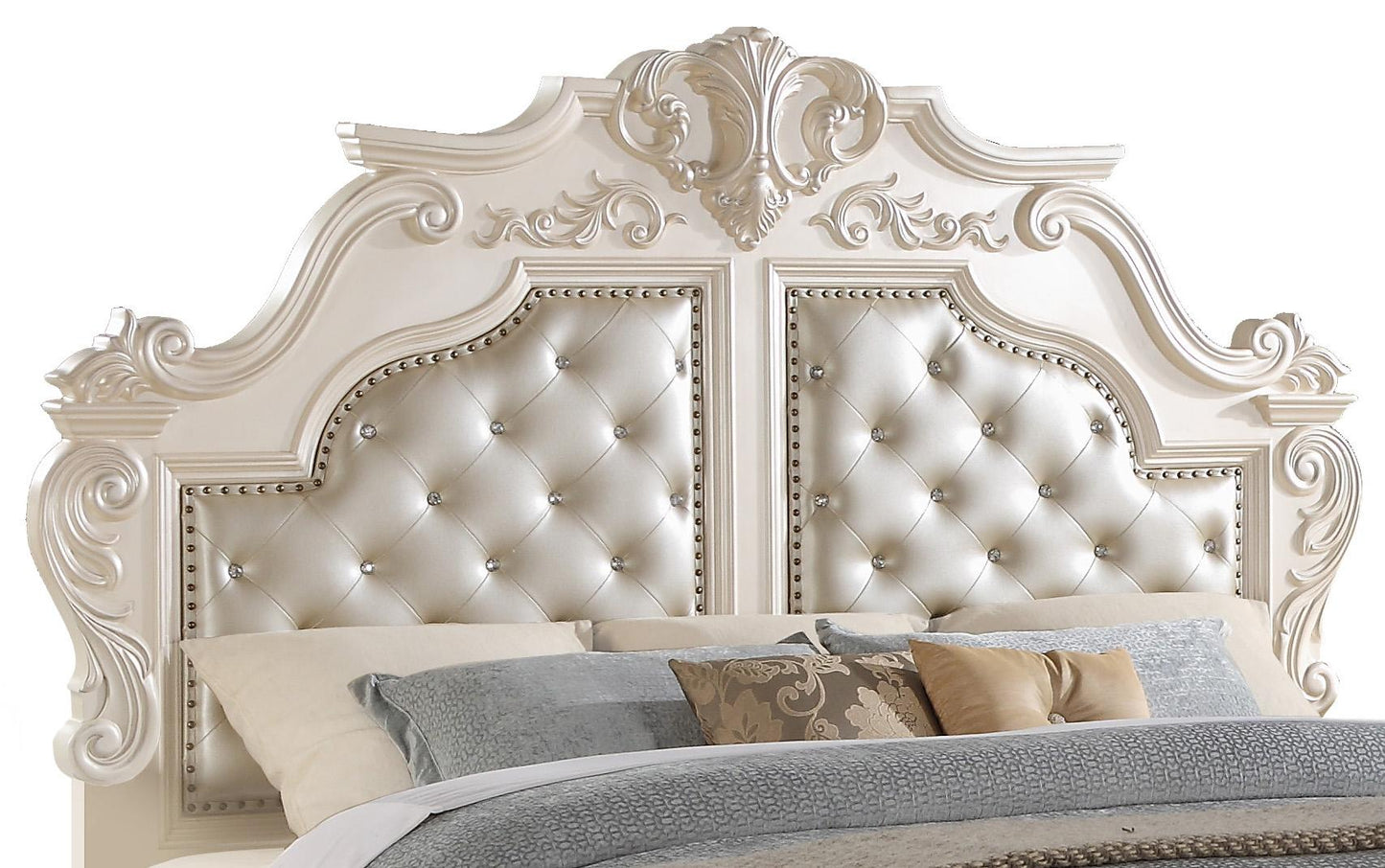 Victoria Traditional Style Queen Bed in Off-White finish Wood - ATL FURNITURE