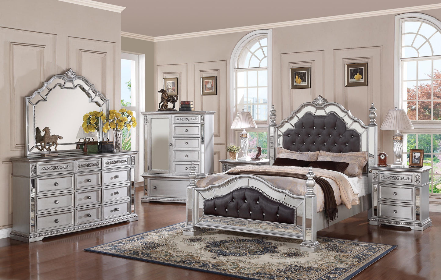 Pamela Transitional Style King Bed in Silver finish Wood - ATL FURNITURE