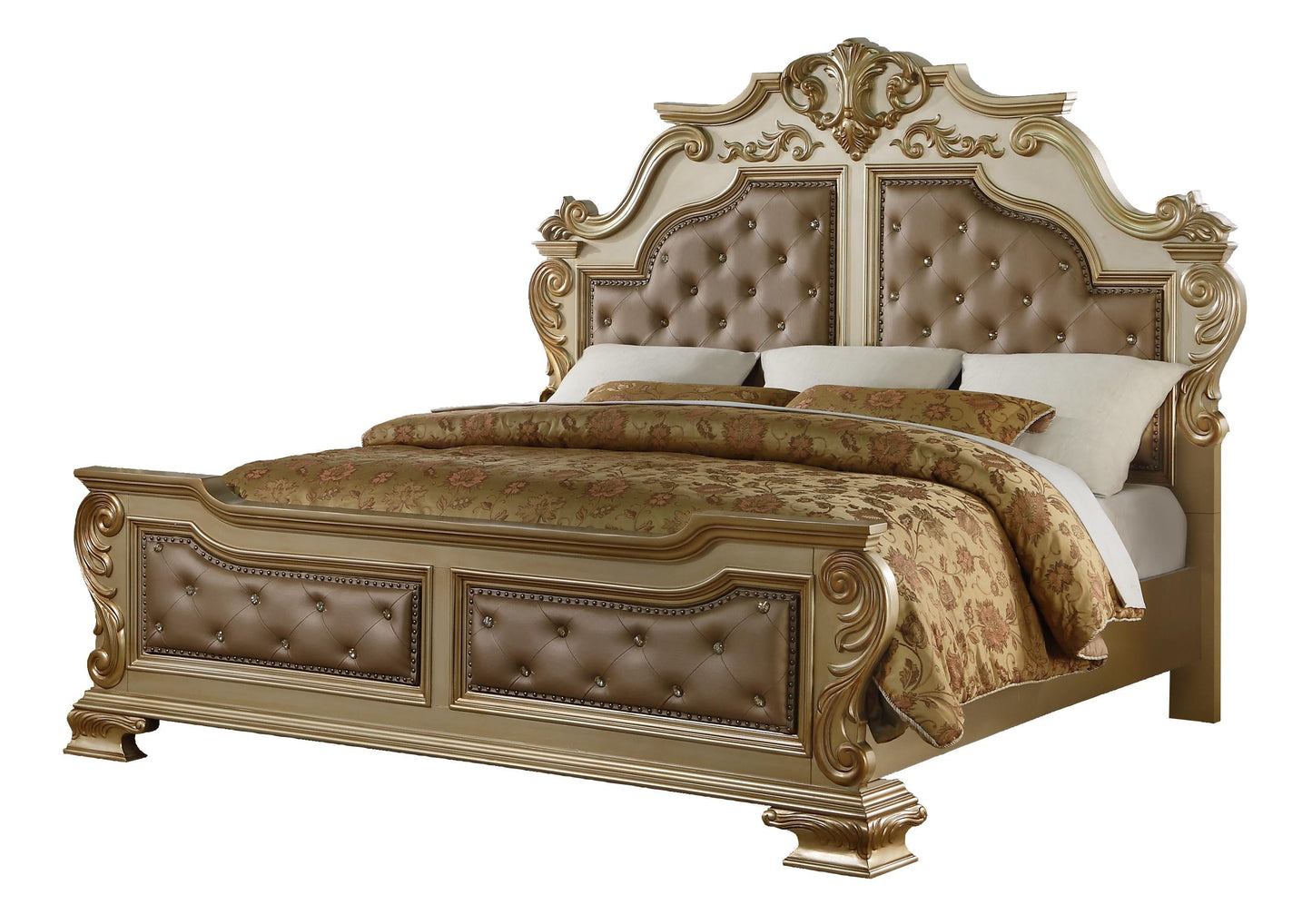 Miranda Transitional Style King Bed in Gold finish Wood - ATL FURNITURE