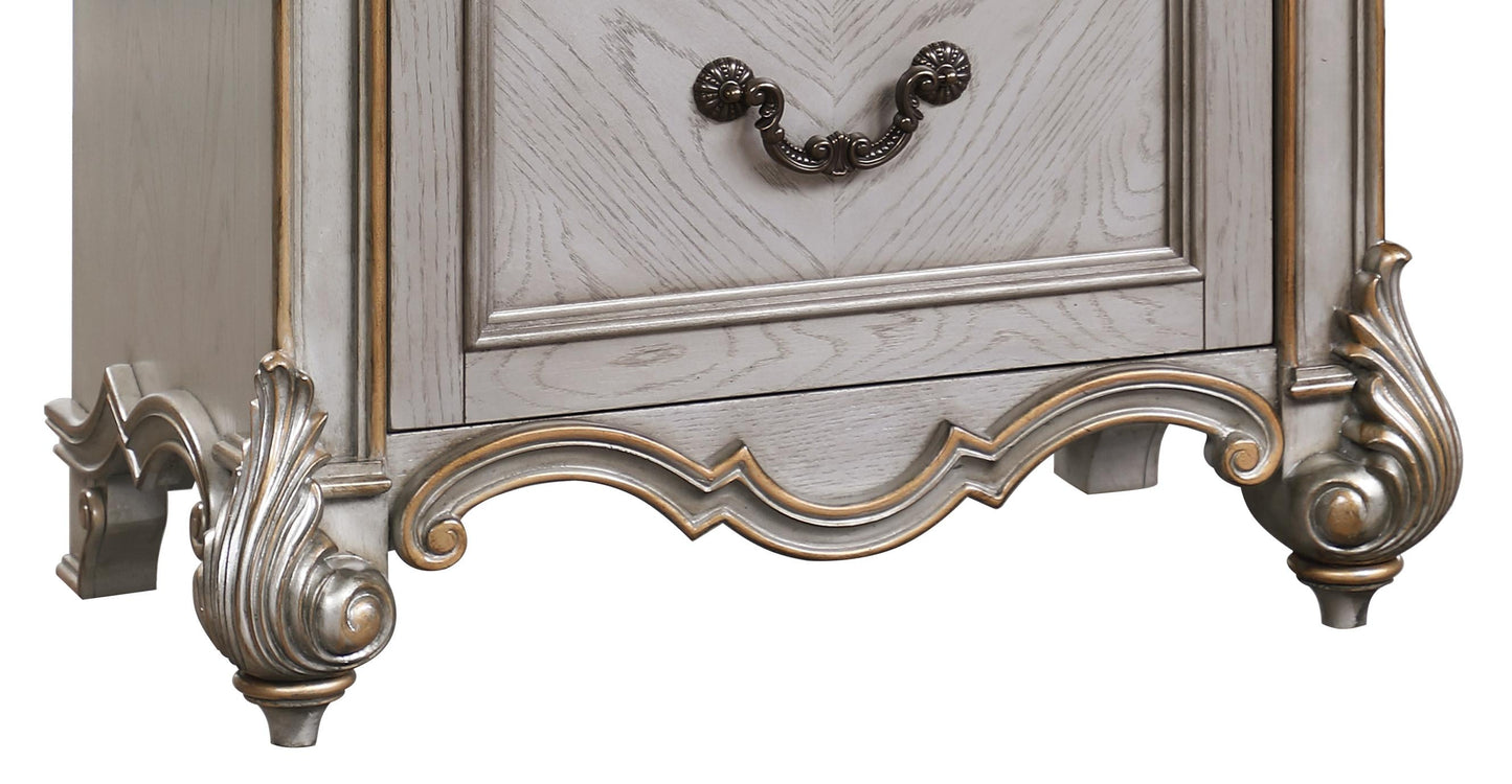 Melrose Transitional Style Nightstand in Silver finish Wood - ATL FURNITURE