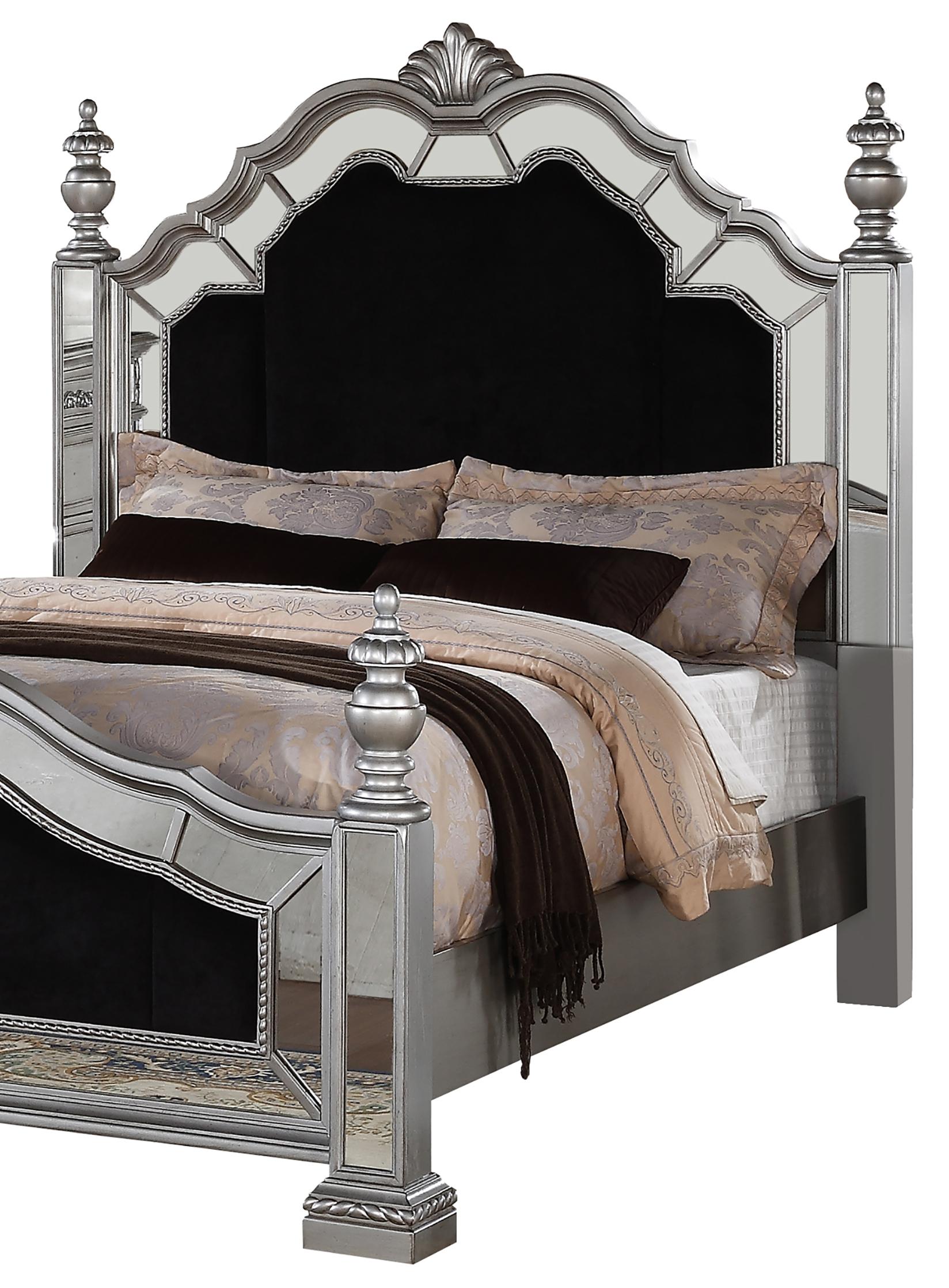 Pamela Transitional Style King Bed in Silver finish Wood - ATL FURNITURE