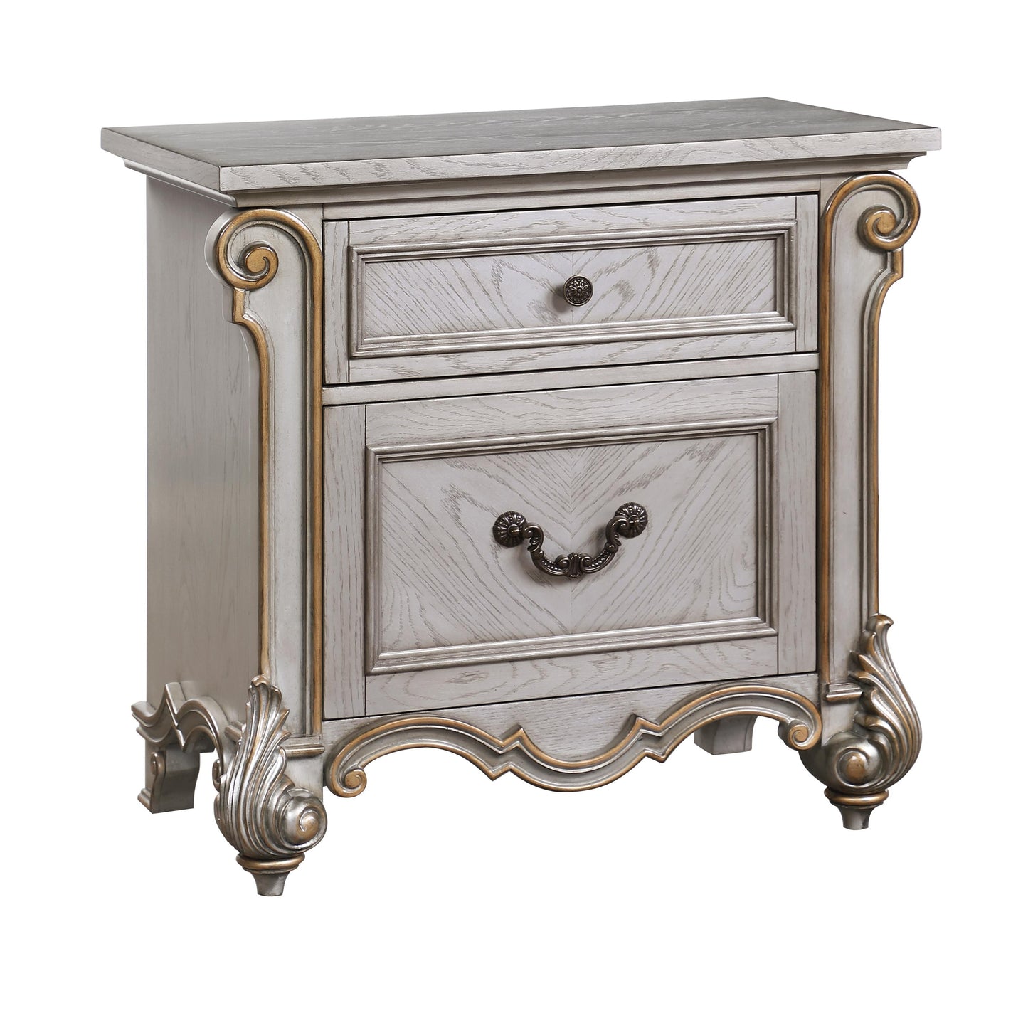 Melrose Transitional Style Nightstand in Silver finish Wood - ATL FURNITURE