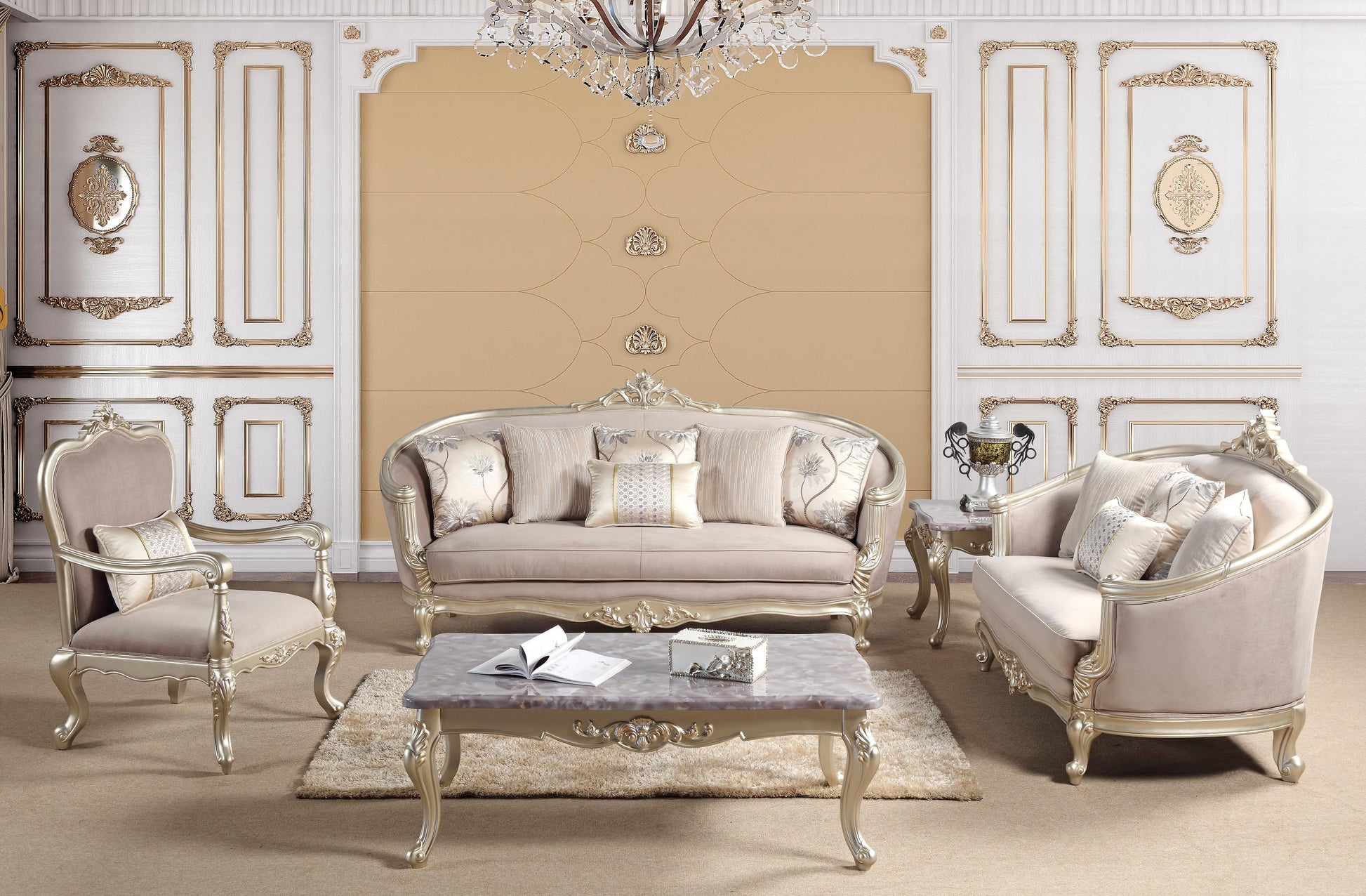 Diana Traditional Style Coffee Table in Champagne finish Wood - ATL FURNITURE