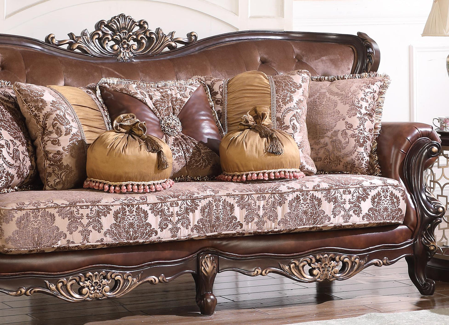 Phoenix Transitional Style Sofa in Cherry finish Wood - ATL FURNITURE