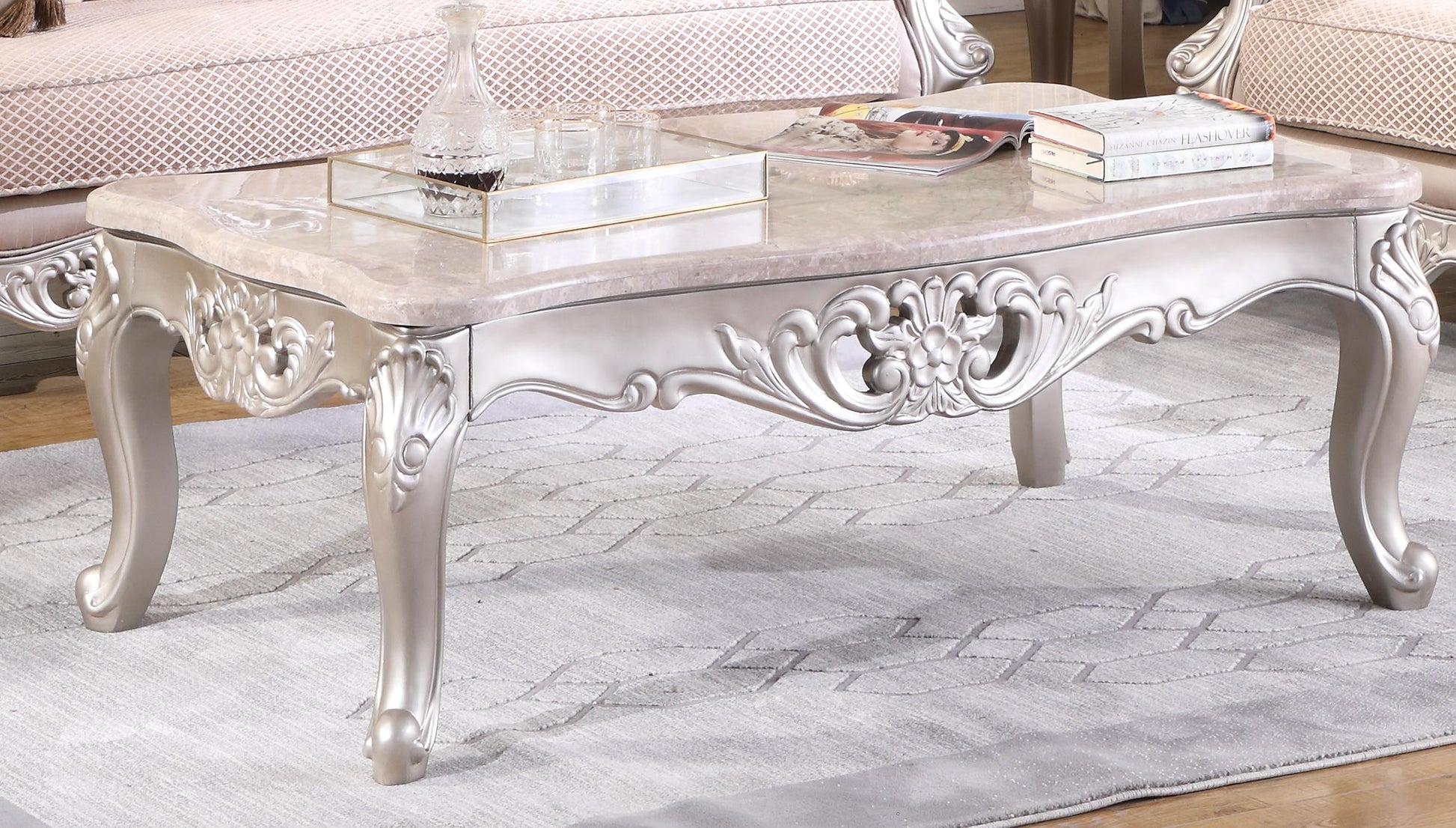 Daisy Traditional Style Coffee Table in Pearl finish Wood - ATL FURNITURE