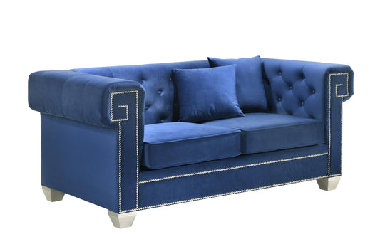 Clover Modern Style Blue Loveseat with Steel Legs - ATL FURNITURE