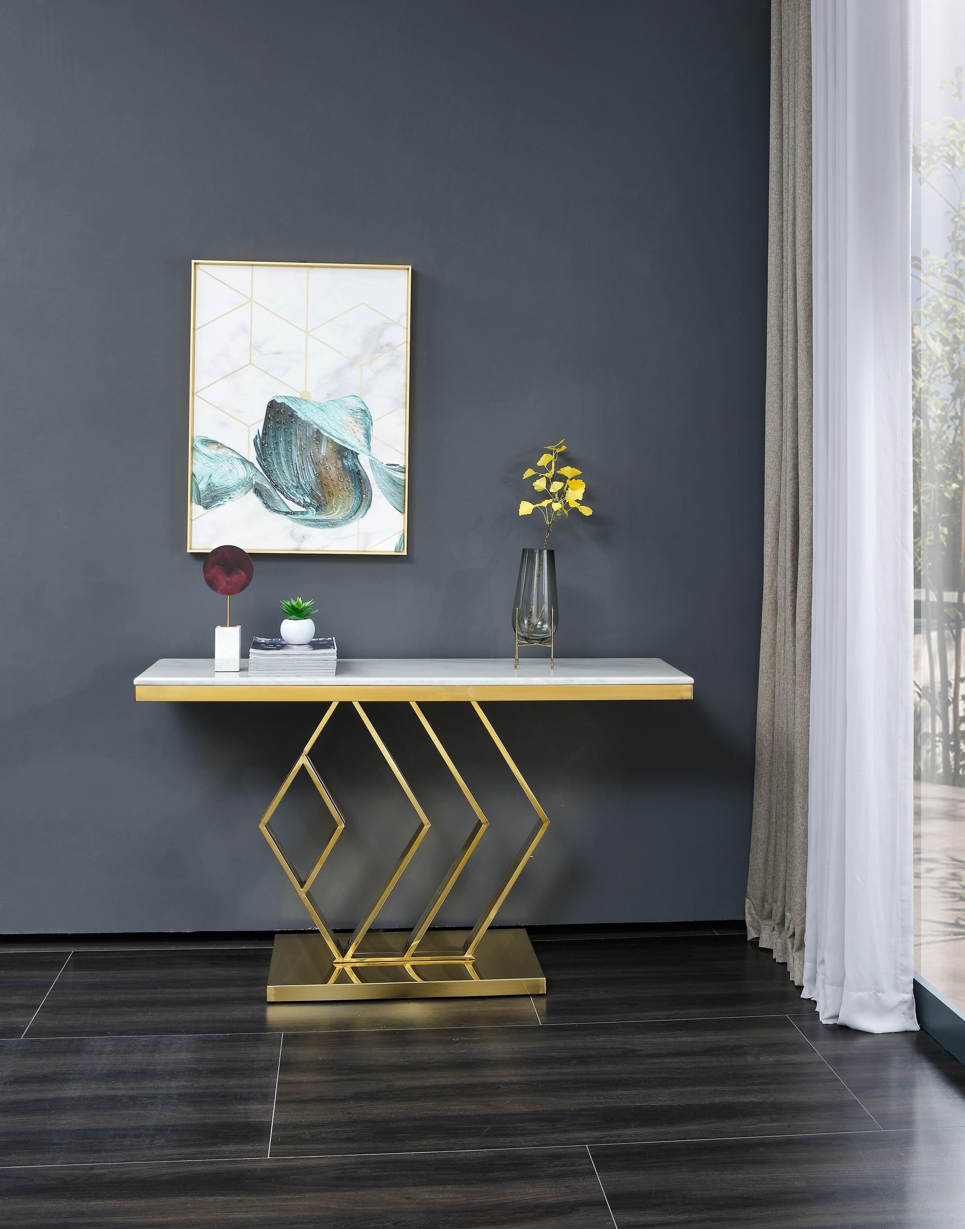 Gamila Modern Style Marble Console Table with Metal Base - ATL FURNITURE