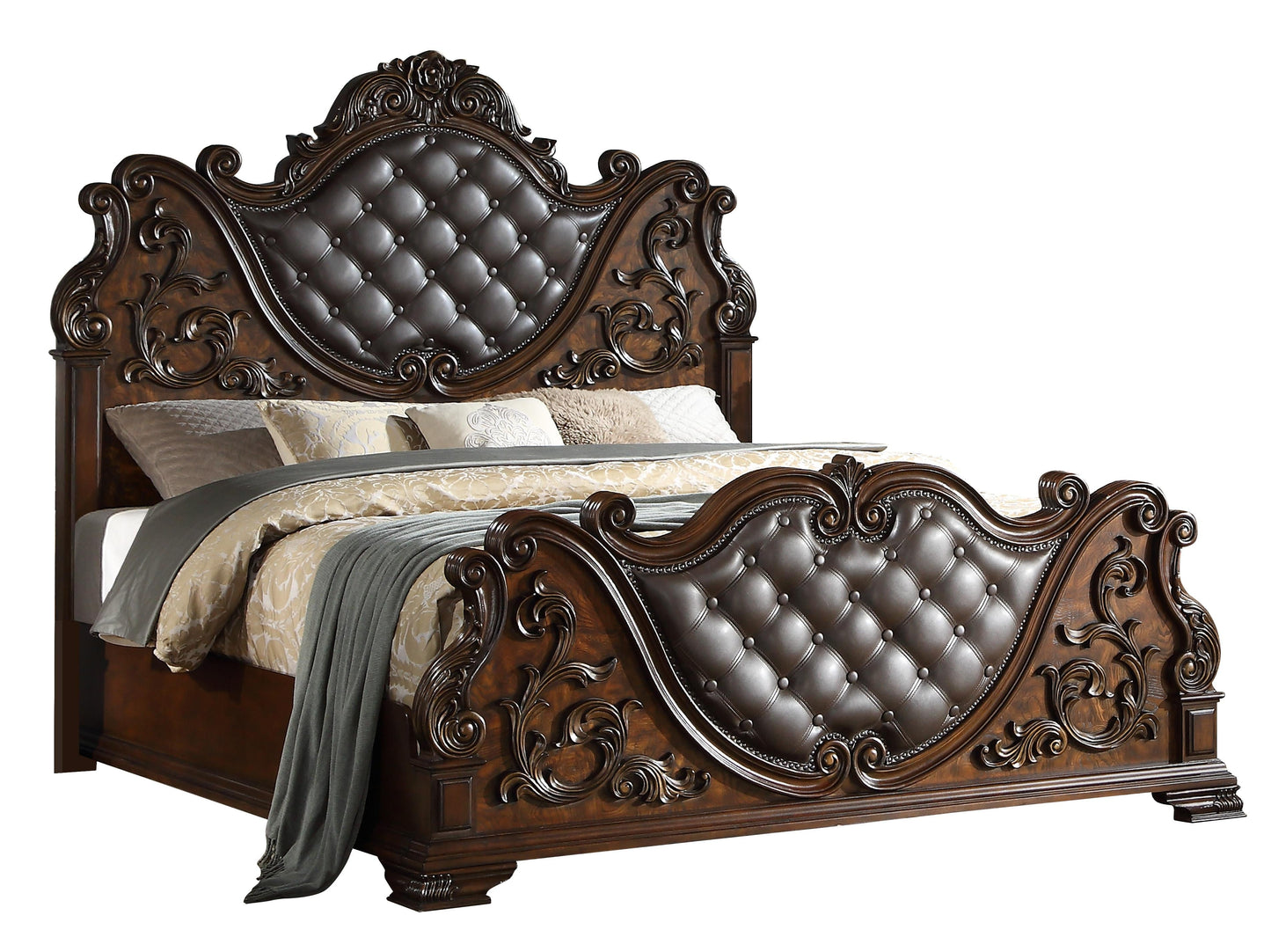 Santa Monica Traditional Style King Bed in Cherry finish Wood - ATL FURNITURE