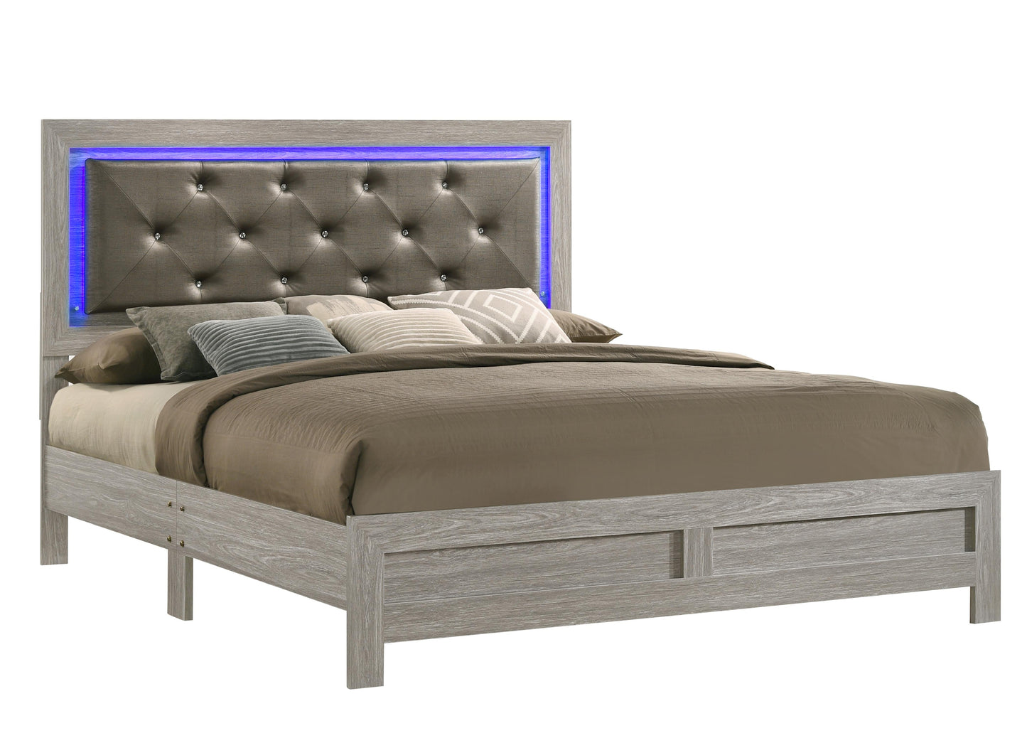 Yasmine White Modern Style King Bed in Gray finish Wood - ATL FURNITURE