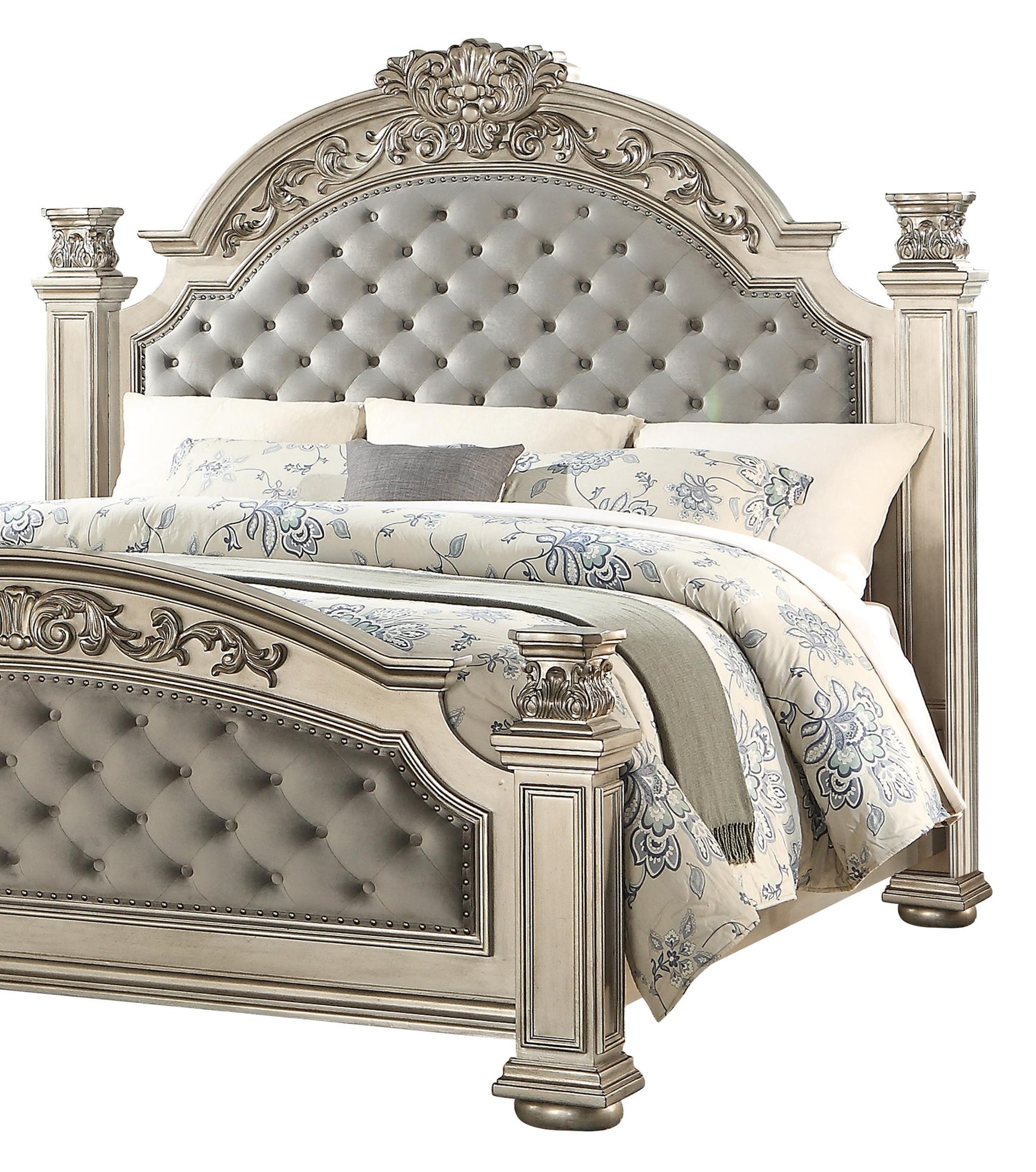 Platinum Traditional Style King Bed in Gold finish Wood - ATL FURNITURE