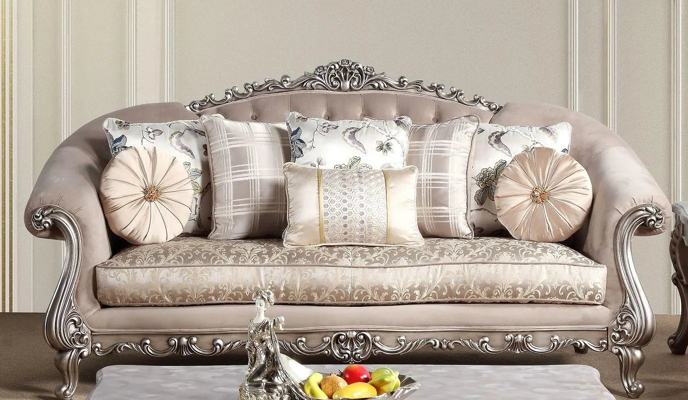 Cristina Traditional Sofa and Loveseat in Beige Wood Finish by Cosmos Furniture - ATL FURNITURE