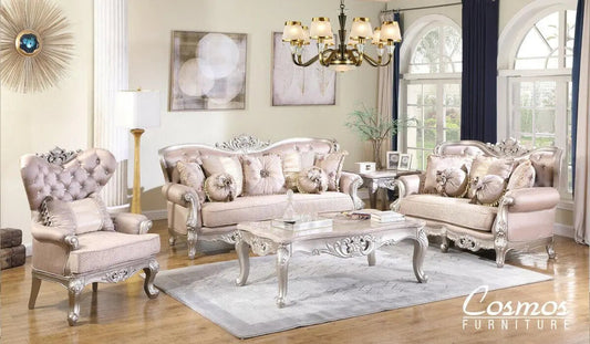 Daisy Traditional Sofa and Loveseat in Cream Wood Finish by Cosmos Furniture - ATL FURNITURE