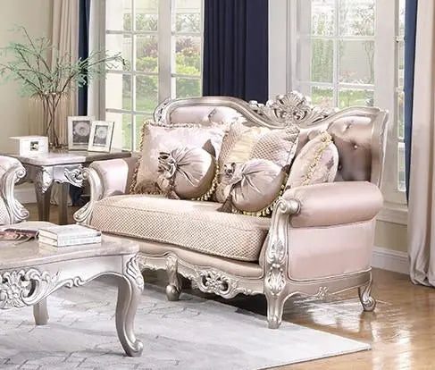 Daisy Traditional Sofa and Loveseat in Cream Wood Finish by Cosmos Furniture - ATL FURNITURE