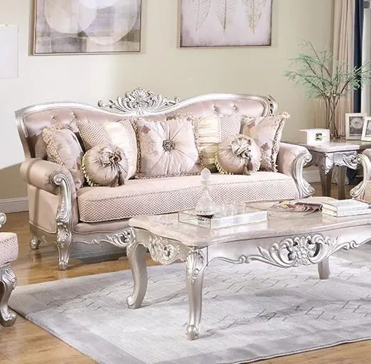 Daisy Traditional Sofa and Loveseat in Cream Wood Finish by Cosmos Furniture - ATL FURNITURE