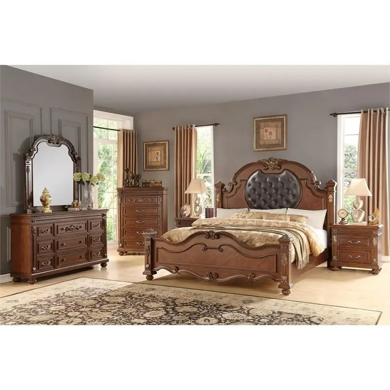 Destiny 6Pc Traditional Bedroom Set in Cherry Finish by Cosmos Furniture - ATL FURNITURE