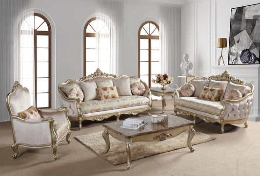 Diana Traditional Sofa and Loveseat in Champagne Wood Finish by Cosmos Furniture - ATL FURNITURE