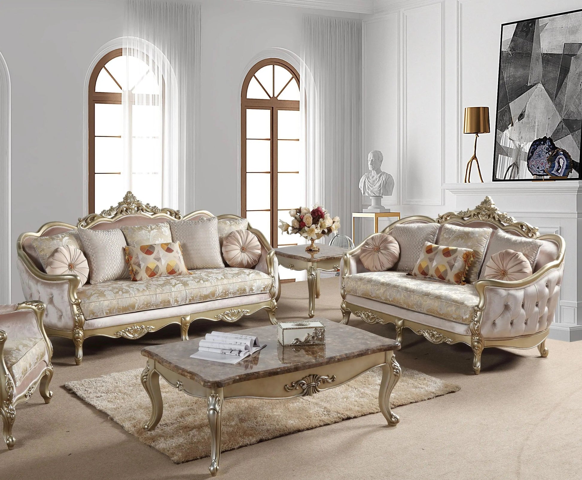 Diana Traditional Sofa and Loveseat in Champagne Wood Finish by Cosmos Furniture - ATL FURNITURE