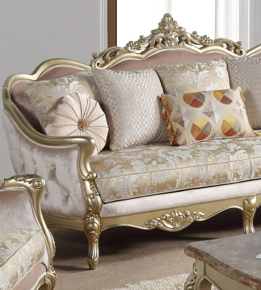 Diana Traditional Sofa and Loveseat in Champagne Wood Finish by Cosmos Furniture - ATL FURNITURE