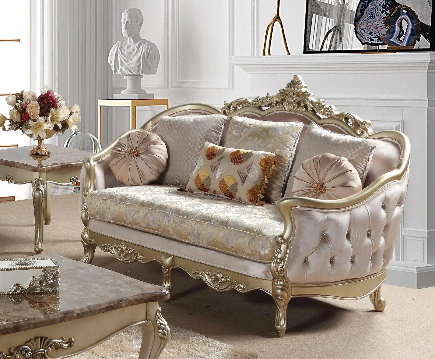 Diana Traditional Sofa and Loveseat in Champagne Wood Finish by Cosmos Furniture - ATL FURNITURE