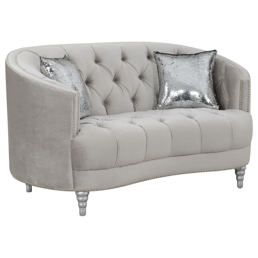 Avonlea Upholstered Sloped Arm Loveseat Grey Velvet