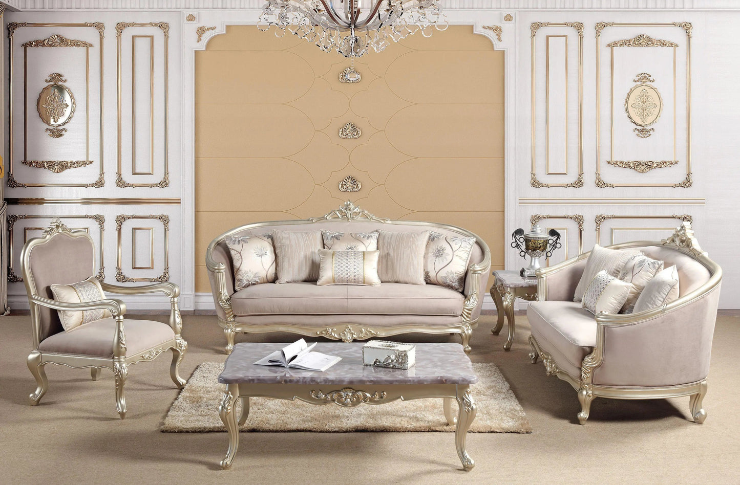 Elanor Traditional Sofa and Loveseat in Champagne Wood Finish by Cosmos Furniture - ATL FURNITURE