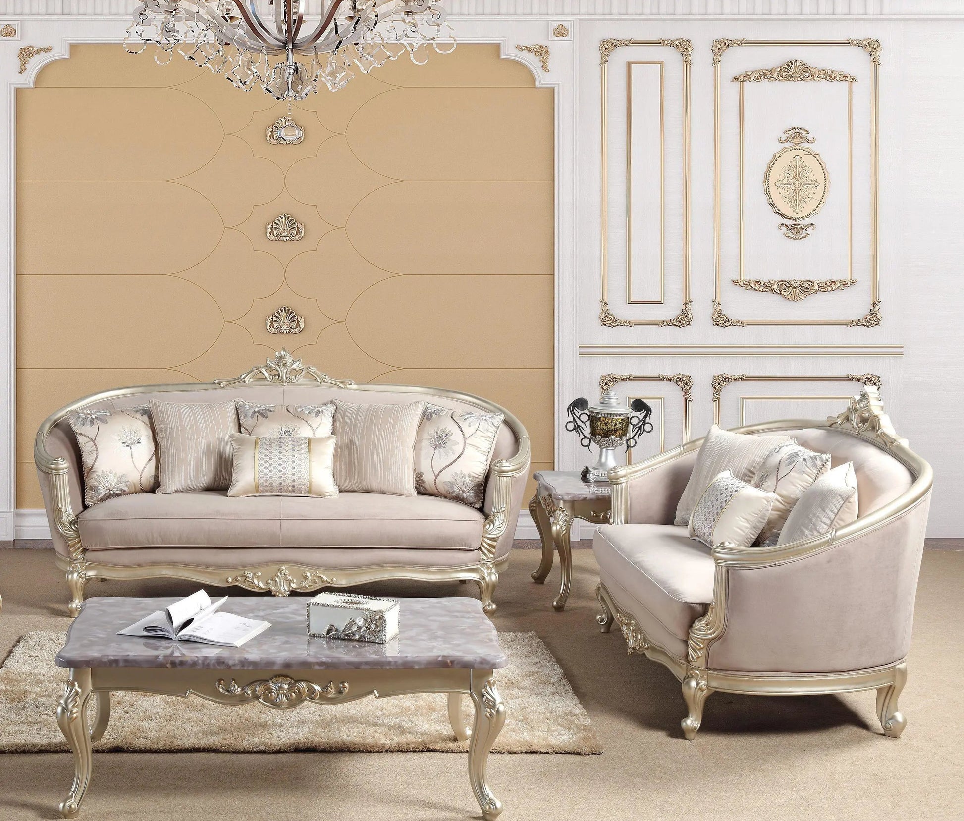 Elanor Traditional Sofa and Loveseat in Champagne Wood Finish by Cosmos Furniture - ATL FURNITURE