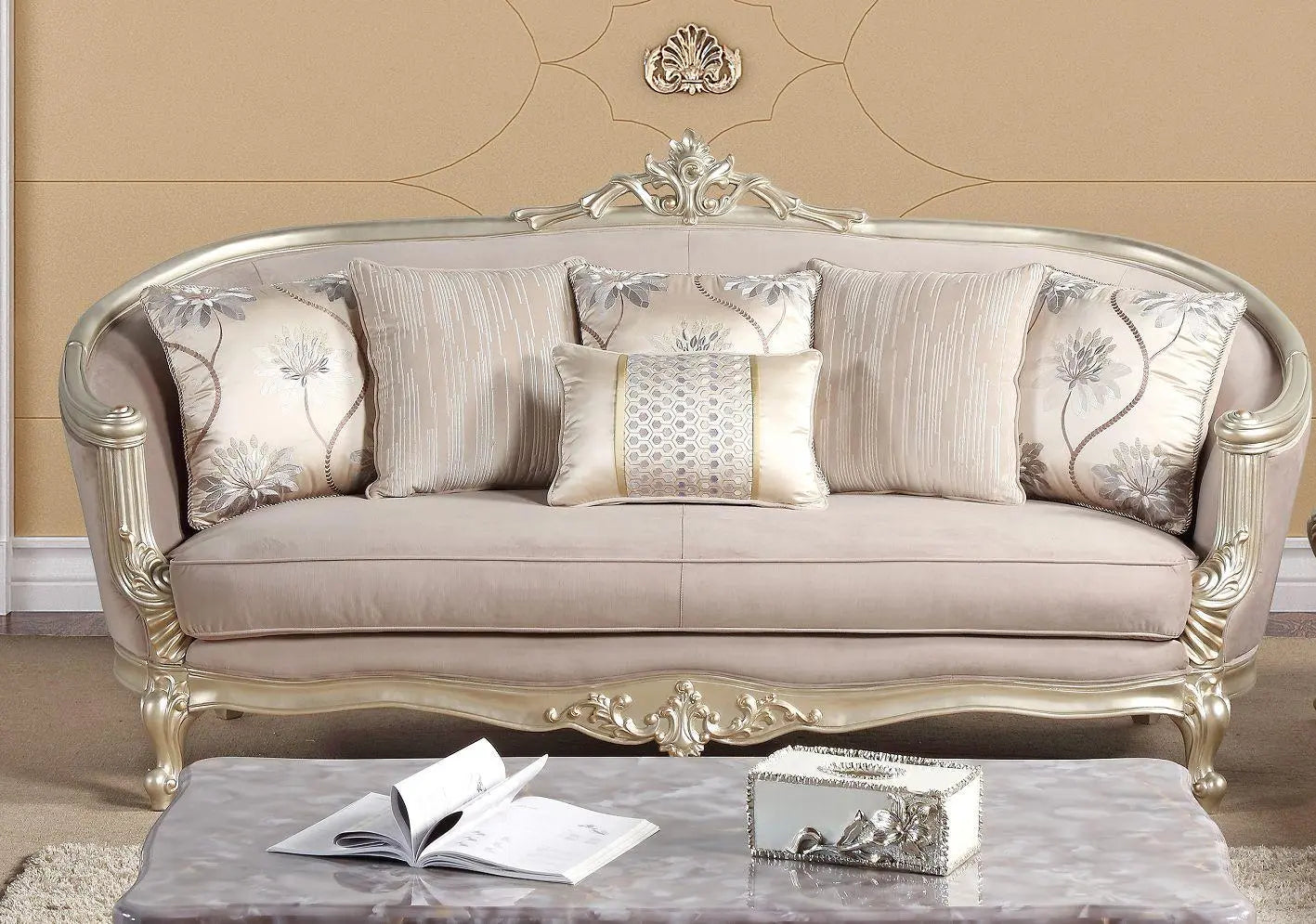 Elanor Traditional Sofa and Loveseat in Champagne Wood Finish by Cosmos Furniture - ATL FURNITURE