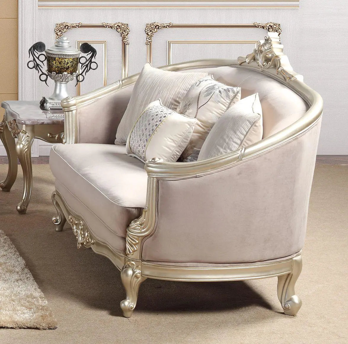 Elanor Traditional Sofa and Loveseat in Champagne Wood Finish by Cosmos Furniture - ATL FURNITURE