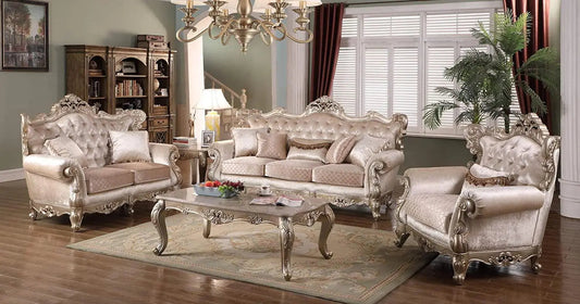 Emily Transitional Sofa and Loveseat in Beige Wood Finish by Cosmos Furniture - ATL FURNITURE