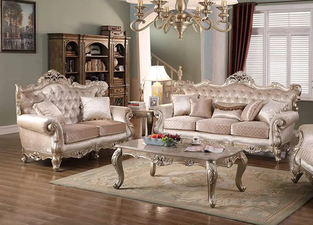 Emily Transitional Sofa and Loveseat in Beige Wood Finish by Cosmos Furniture - ATL FURNITURE