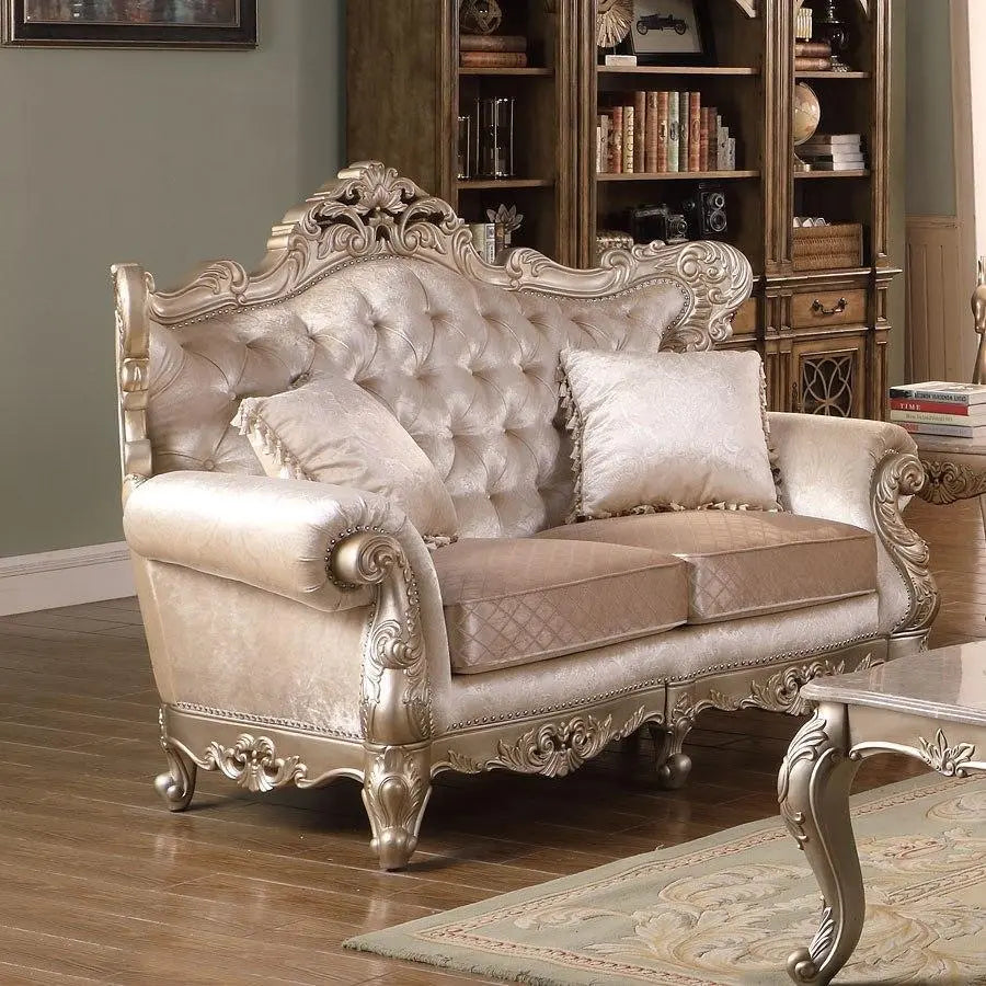 Emily Transitional Sofa and Loveseat in Beige Wood Finish by Cosmos Furniture - ATL FURNITURE