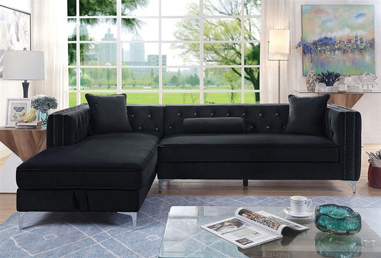 Amie Glam Black Sectional w/ Storage - ATL FURNITURE