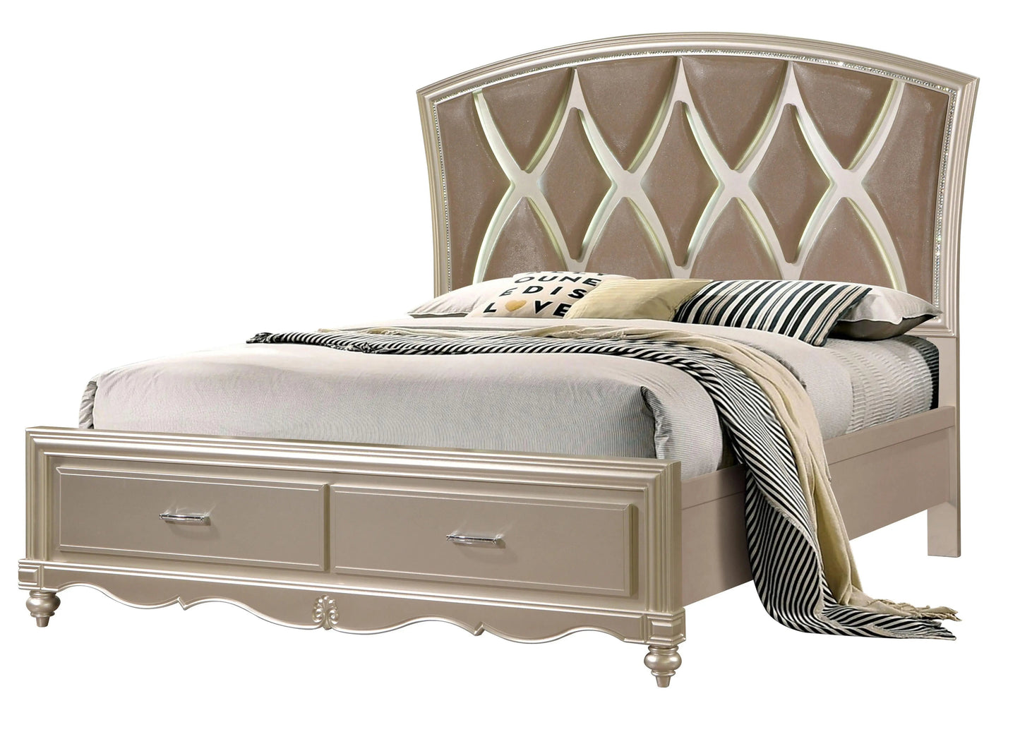 Faisal 6Pc Traditional Bedroom Set in Champagne Finish by Cosmos Furniture - ATL FURNITURE