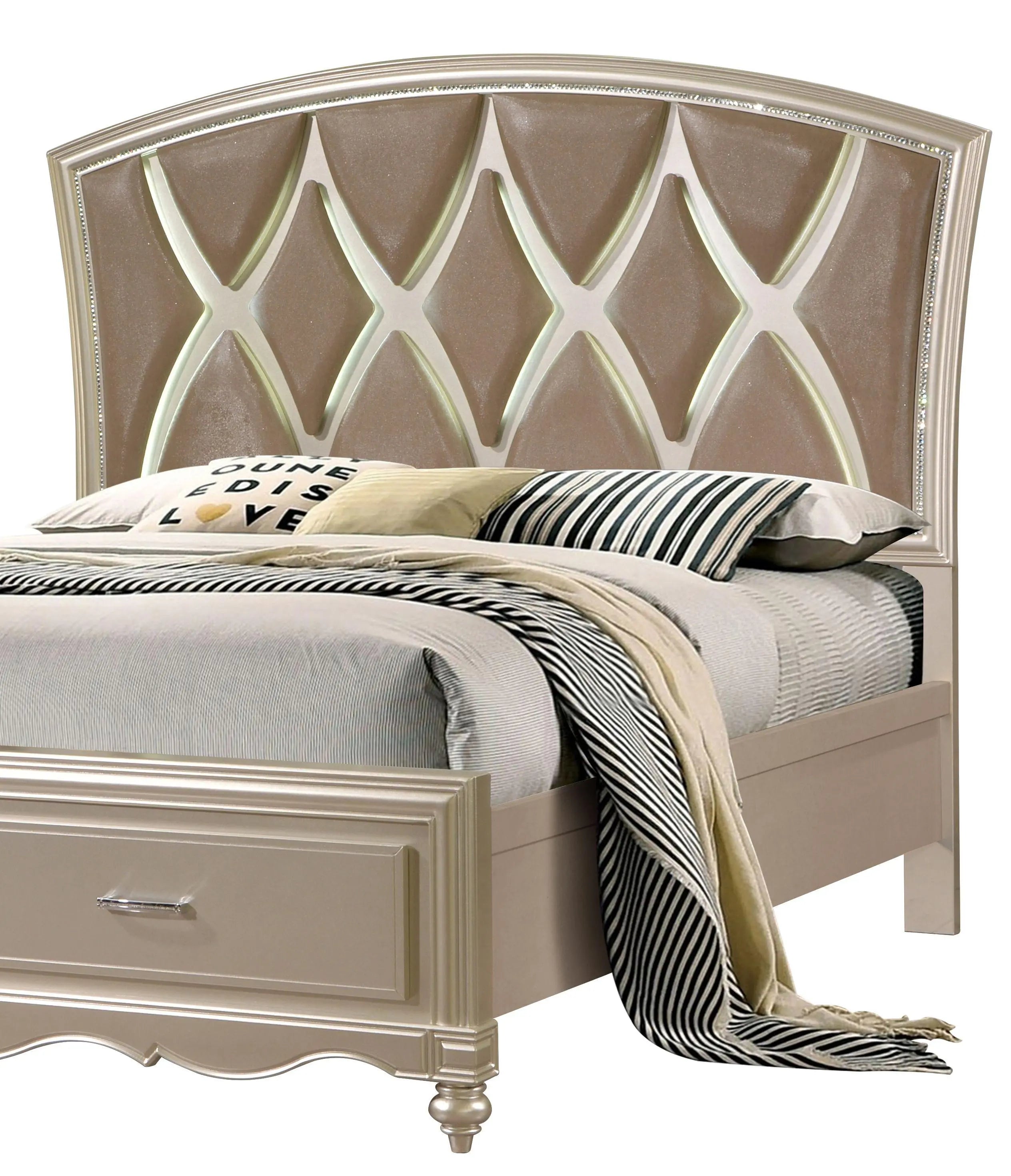 Faisal 6Pc Traditional Bedroom Set in Champagne Finish by Cosmos Furniture - ATL FURNITURE