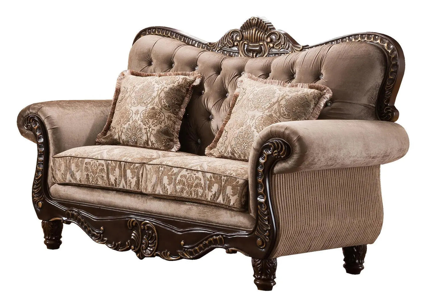 Giana Traditional Sofa and Loveseat in Cherry Wood Finish by Cosmos Furniture - ATL FURNITURE