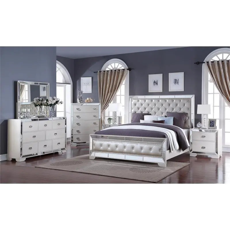 Gloria 6Pc Contemporary Bedroom Set in White Finish by Cosmos Furniture - ATL FURNITURE