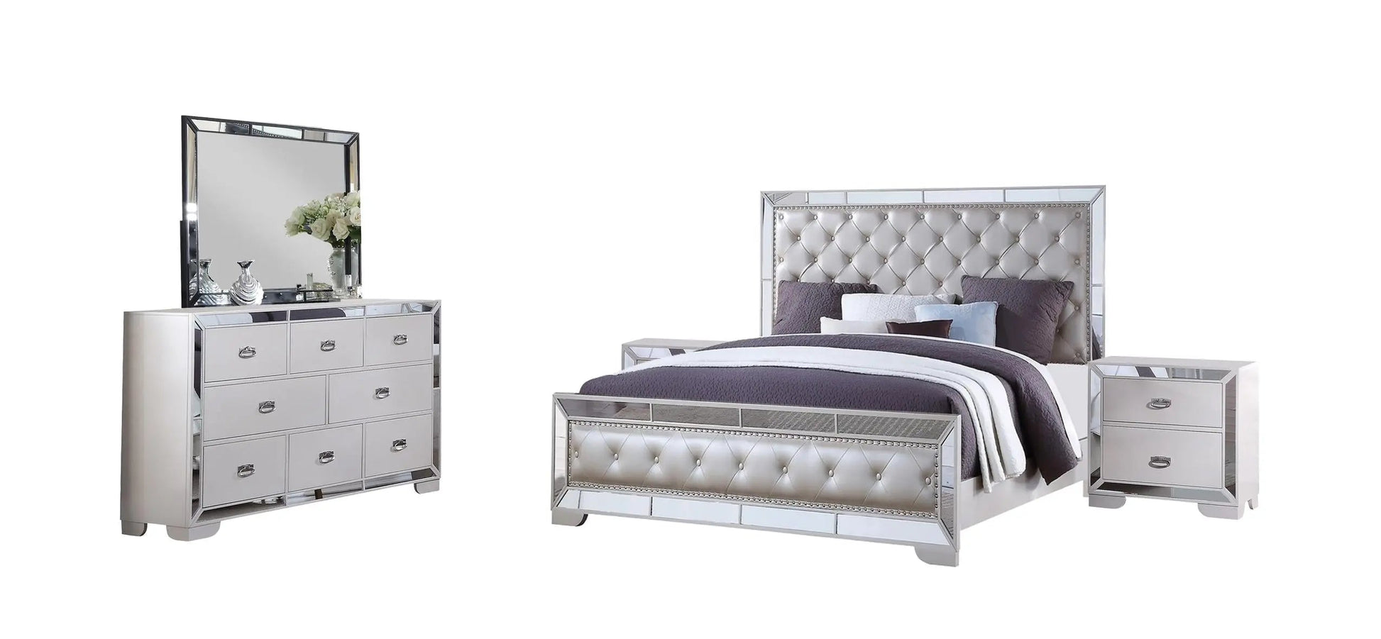 Gloria 6Pc Contemporary Bedroom Set in White Finish by Cosmos Furniture - ATL FURNITURE