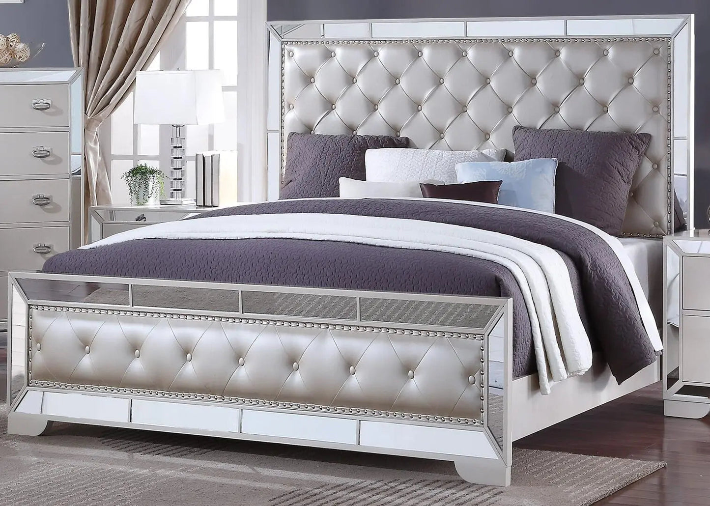 Gloria 6Pc Contemporary Bedroom Set in White Finish by Cosmos Furniture - ATL FURNITURE