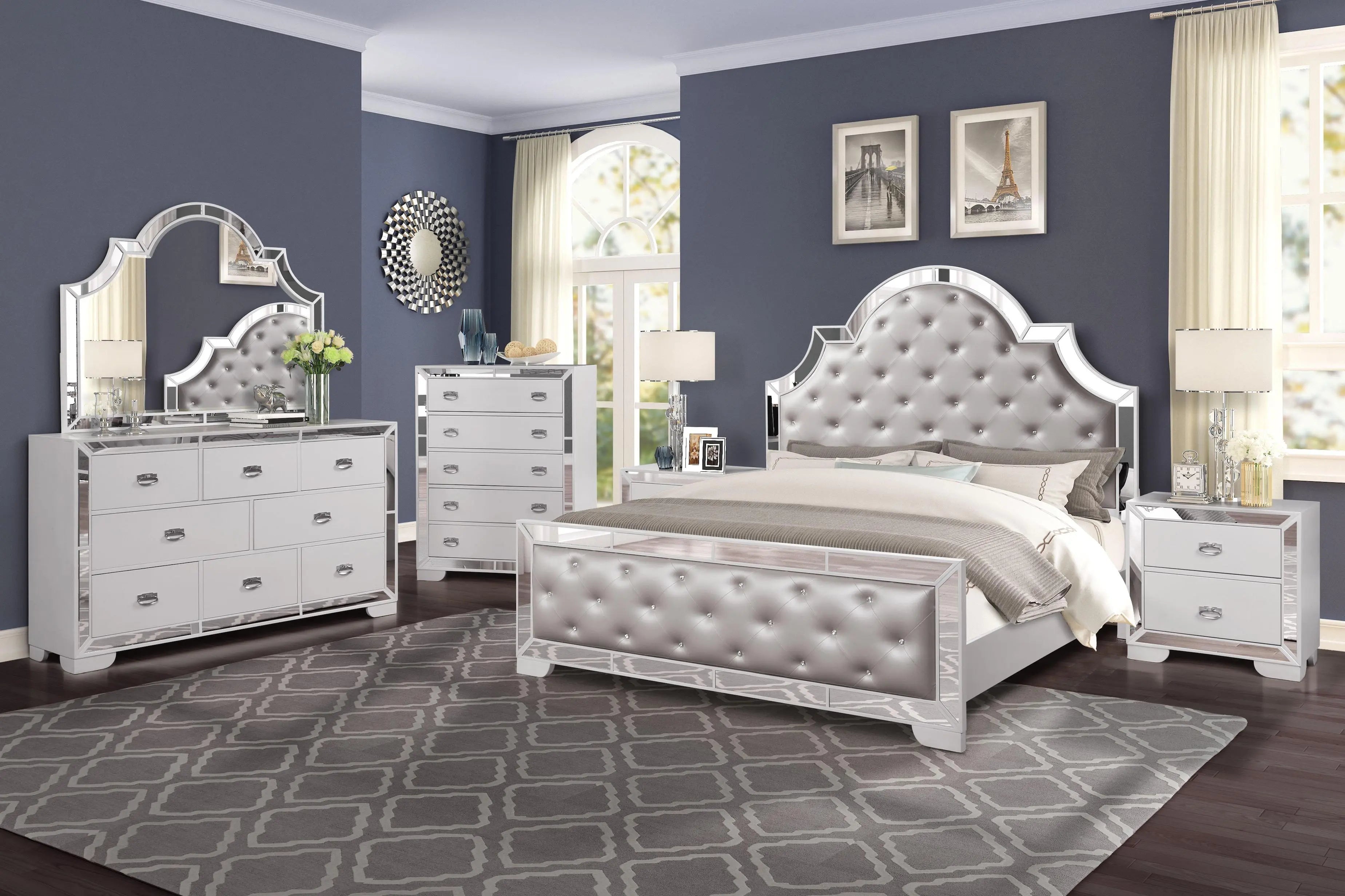 Grand Gloria 6Pc Contemporary Bedroom Set in White Finish by Cosmos Furniture - ATL FURNITURE