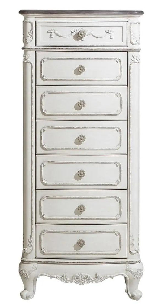 Homelegance Cinderella 7 Drawer Tall Chest Antique White With Grey Rub-Through 1386Nw-12 - ATL FURNITURE