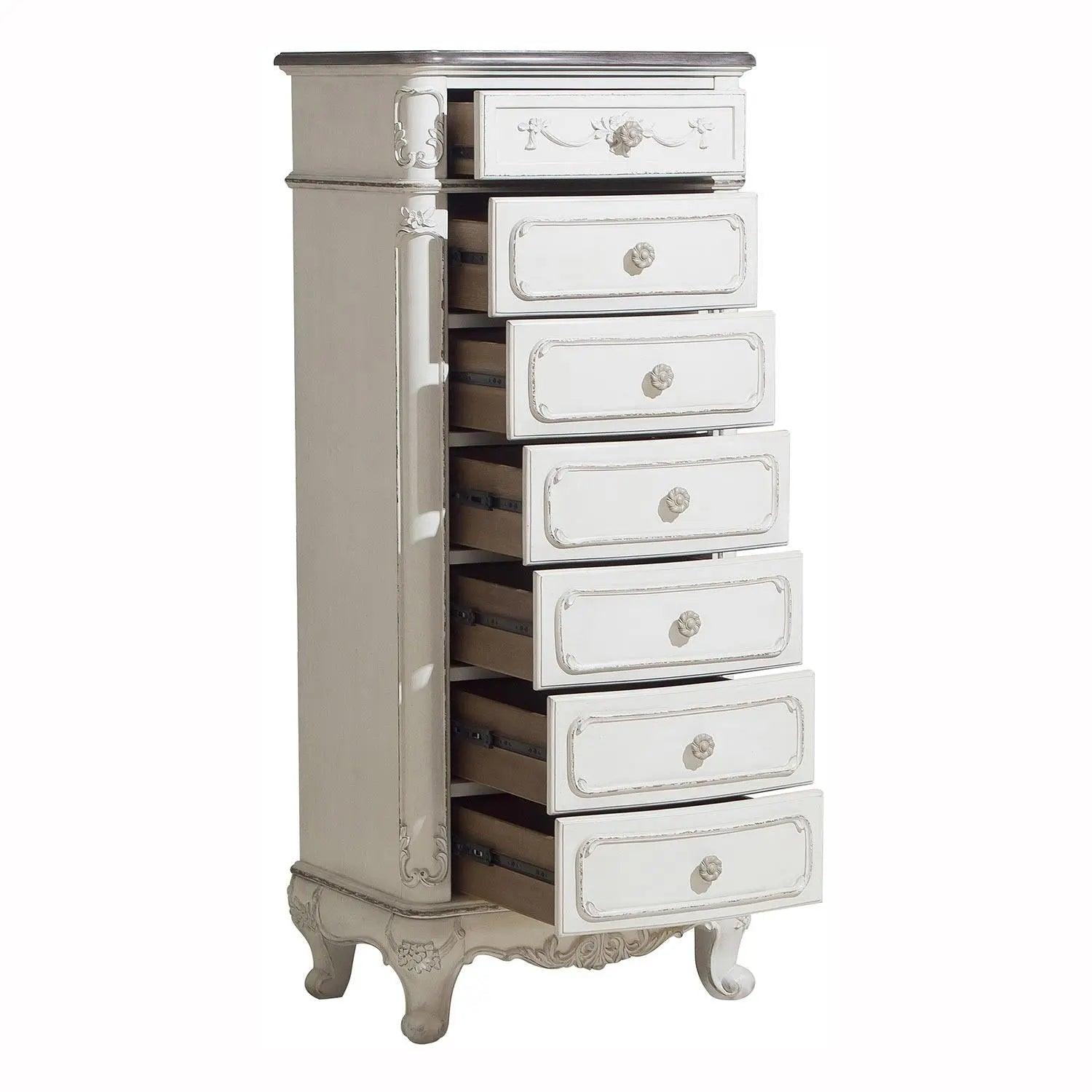 Homelegance Cinderella 7 Drawer Tall Chest Antique White With Grey Rub-Through 1386Nw-12 - ATL FURNITURE