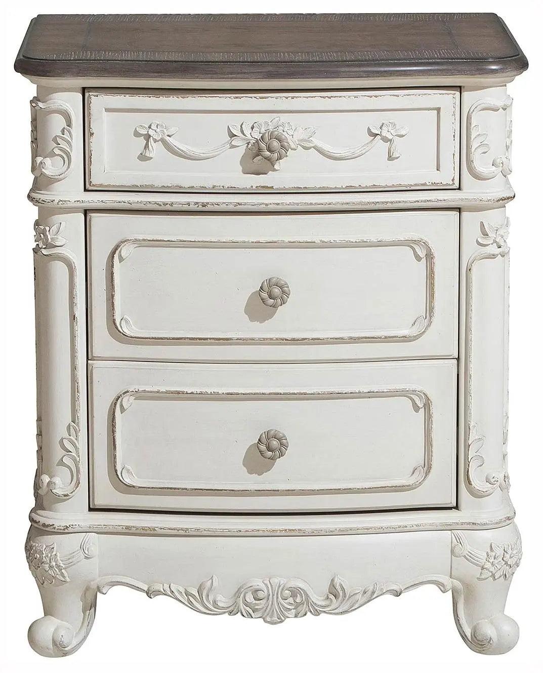 Homelegance Cinderella Night Stand In Antique White With Grey Rub-Through 1386Nw-4 - ATL FURNITURE