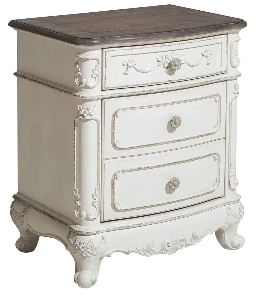 Homelegance Cinderella Night Stand In Antique White With Grey Rub-Through 1386Nw-4 - ATL FURNITURE