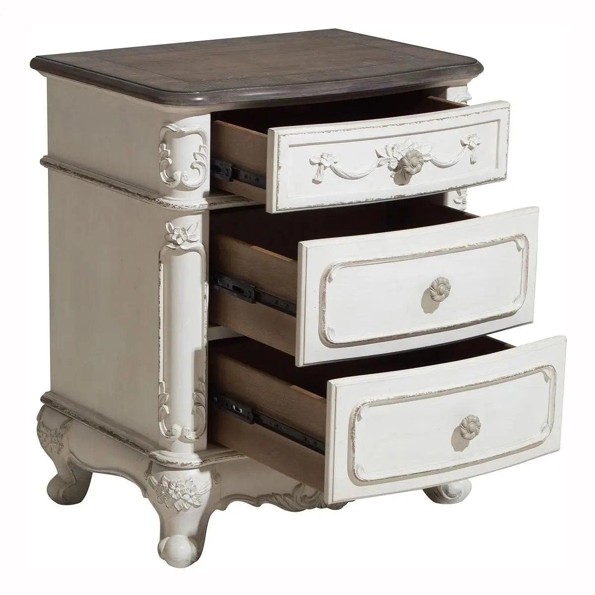 Homelegance Cinderella Night Stand In Antique White With Grey Rub-Through 1386Nw-4 - ATL FURNITURE