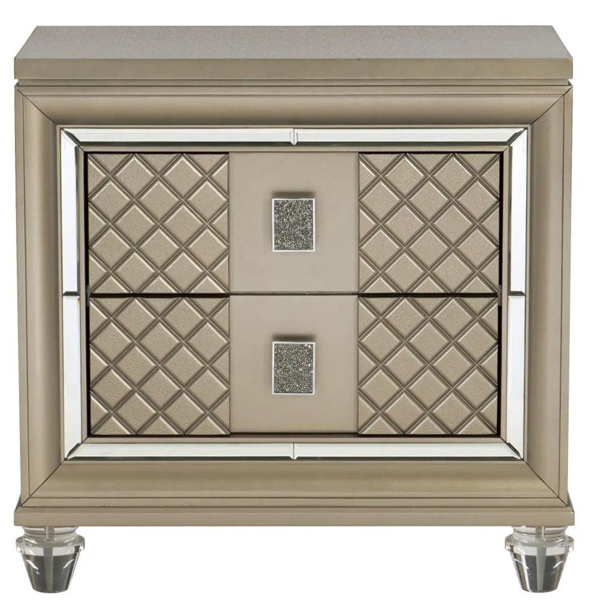 Homelegance Furniture Loudon 2 Drawer Nightstand In Champagne Metallic 1515-4 - ATL FURNITURE