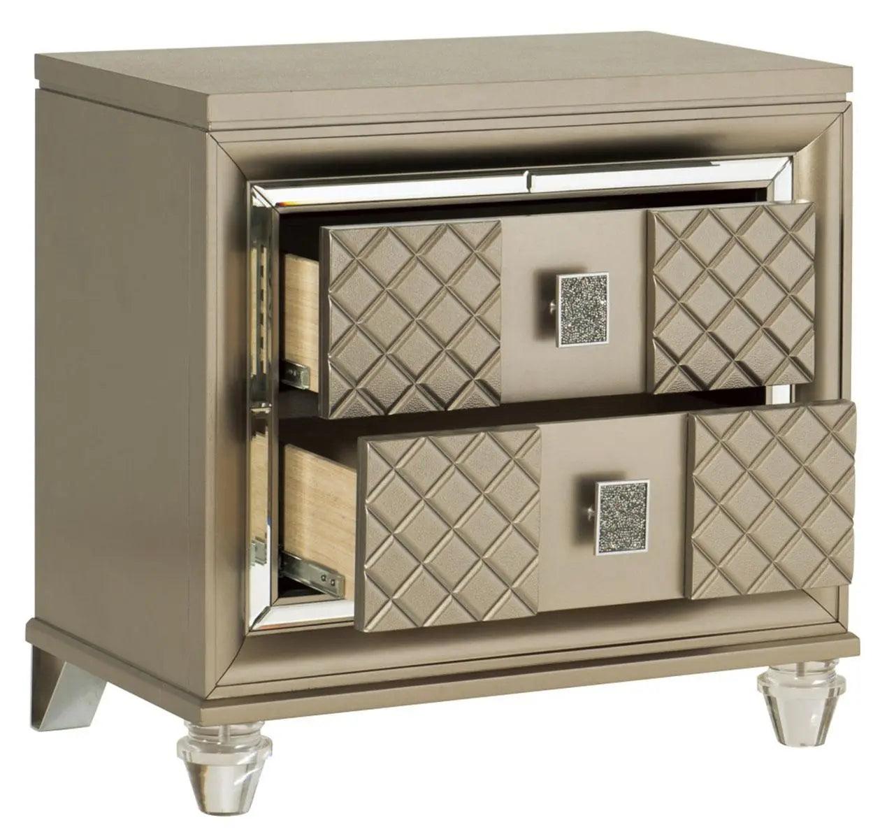 Homelegance Furniture Loudon 2 Drawer Nightstand In Champagne Metallic 1515-4 - ATL FURNITURE