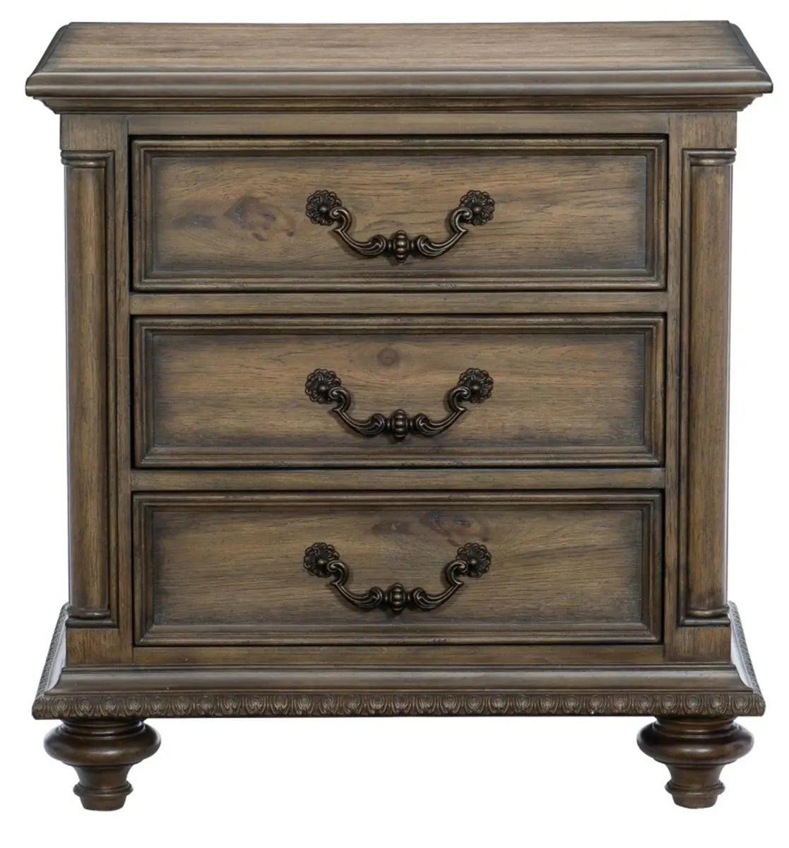 Homelegance Furniture Rachelle 3 Drawer Nightstand In Weathered Pecan 1693-4 - ATL FURNITURE